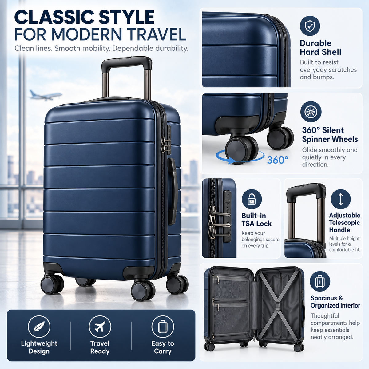 Harbor Navy Stripe Suitcase